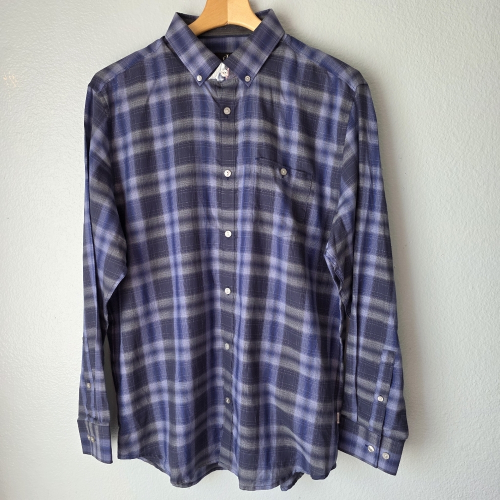Calvin Klein Men's Blue Plaid Button-Down Shirt M.